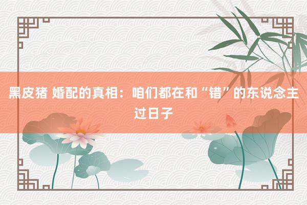 黑皮猪 婚配的真相：咱们都在和“错”的东说念主过日子
